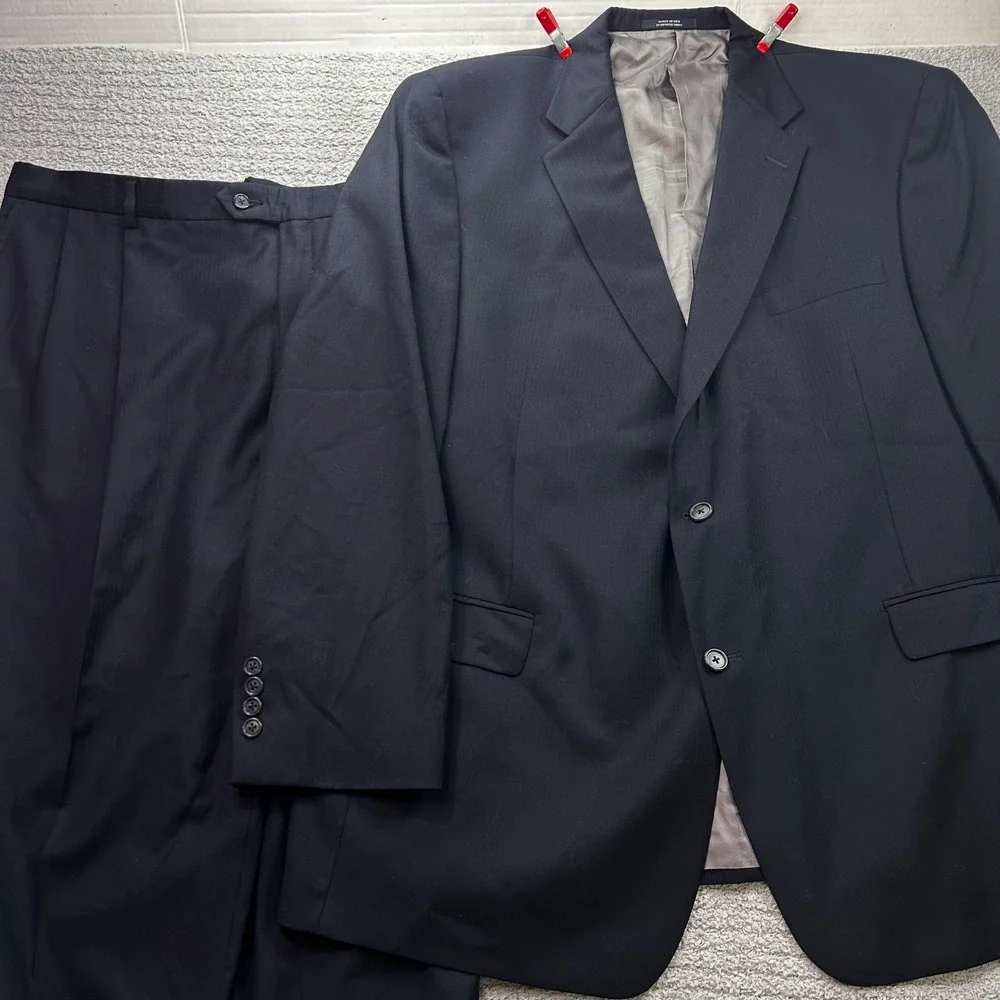Hart Schaffner Marx Suit 50R Navy Blue 2 Button  Classic Big Tall USA made